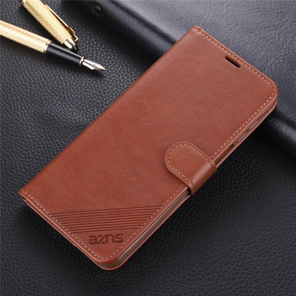 Case de Billetera de Cuero Azns pu Para Xiaomi Redmi Note 9S/Redmi Note 9 Pro - Café