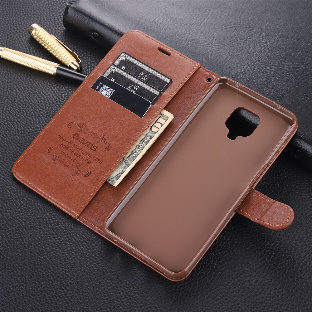 AZNS PU Leather Wallet Case for Xiaomi Redmi Note 9S/Redmi Note 9 Pro - Coffee-18