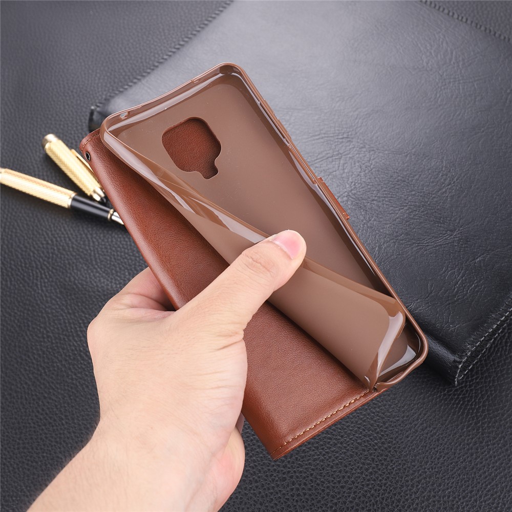 AZNS PU Leather Wallet Case for Xiaomi Redmi Note 9S/Redmi Note 9 Pro - Coffee-23