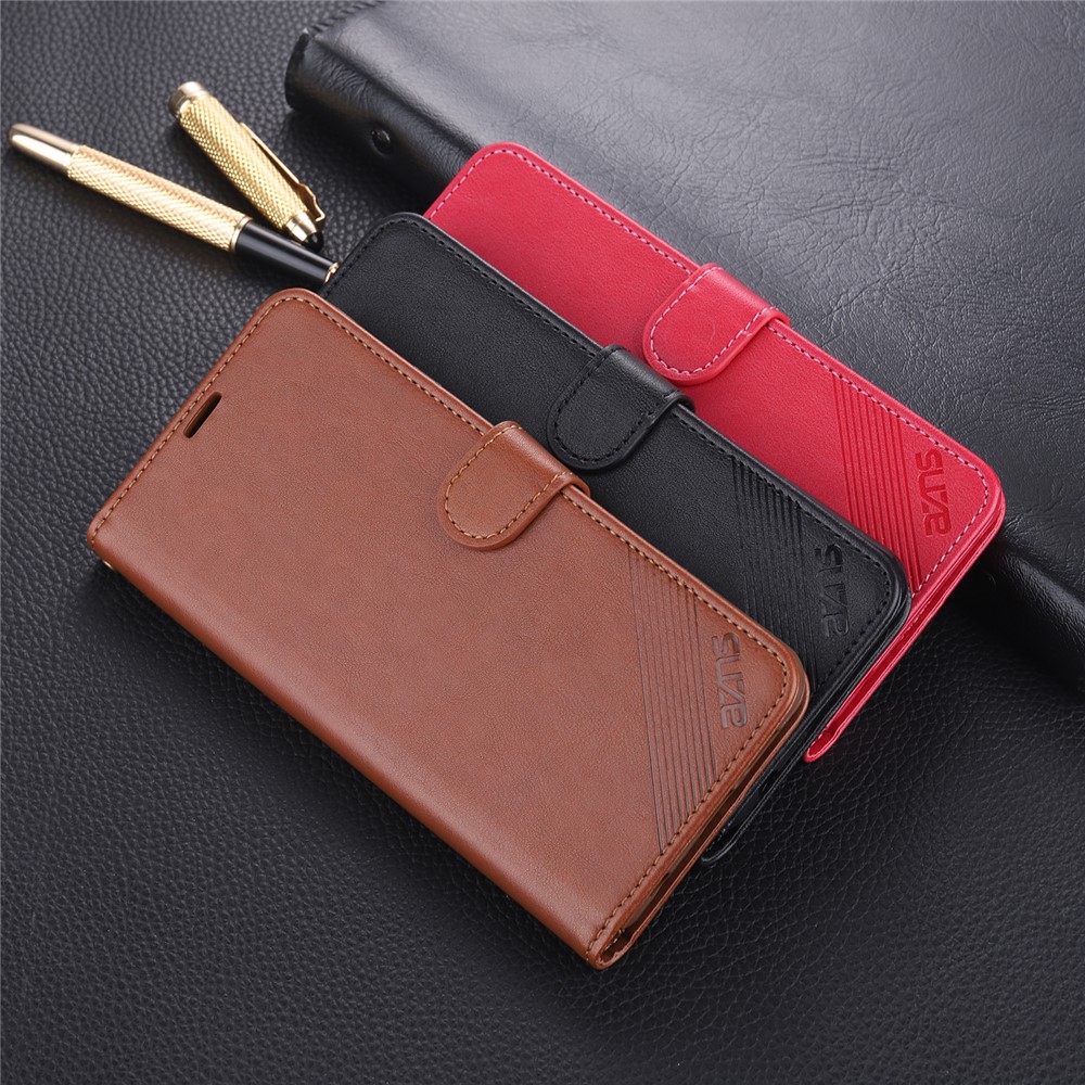 AZNS PU Leather Wallet Case for Xiaomi Redmi Note 9S/Redmi Note 9 Pro - Coffee-24