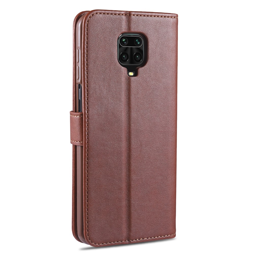 AZNS PU Leather Wallet Case for Xiaomi Redmi Note 9S/Redmi Note 9 Pro - Coffee-8