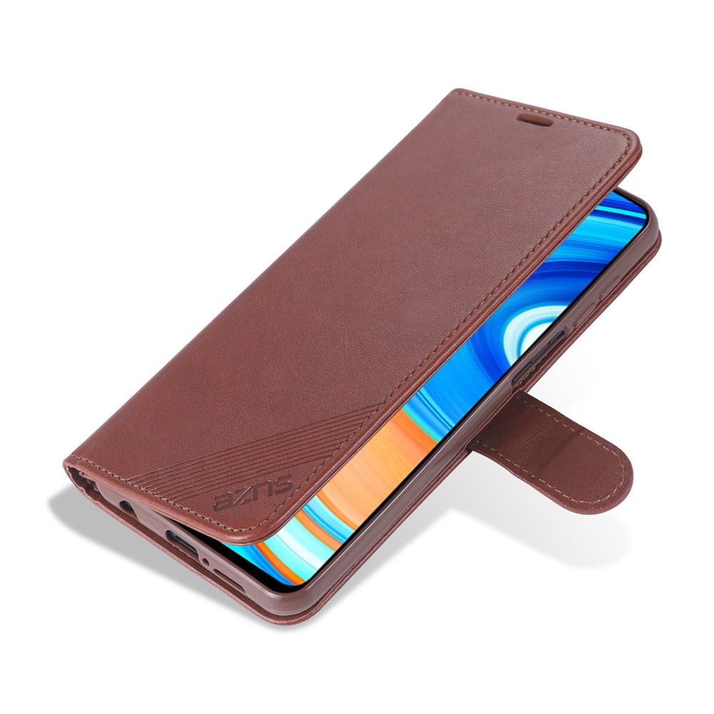 AZNS PU Leather Wallet Case for Xiaomi Redmi Note 9S/Redmi Note 9 Pro - Coffee-9