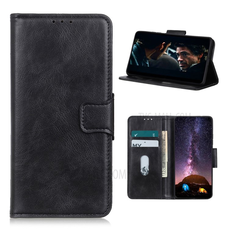 Crazy Horse Wallet Stand Leather Protector Cover for Xiaomi Mi 10 Ultra - Black-1