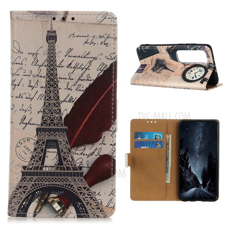 Pattern Printing Wallet Leather Protective Shell for Xiaomi Mi 10 Ultra - Effel Tower and Quill-pen-1