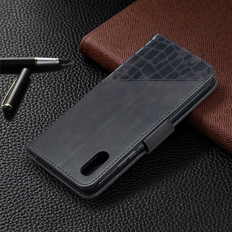 Blocking Color Crocodile Texture Leather Stylish Shell for Xiaomi Redmi 9A - Black-7