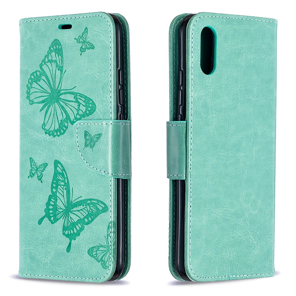 Imprint Butterflies Wallet Stand Flip Leather Phone Casing for Xiaomi Redmi 9A - Green-8