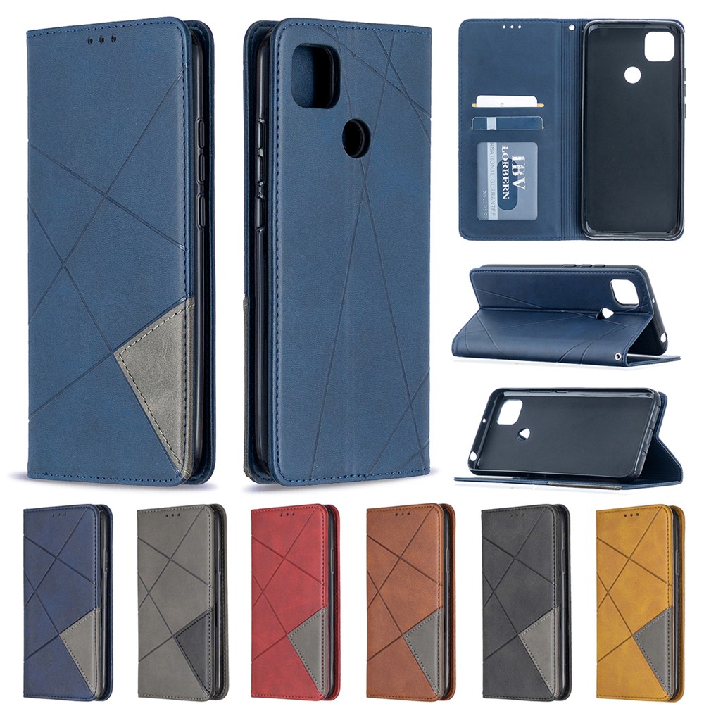 Geometrisches Musterstand Leder Mit Kartenhalter Hülle Für Xiaomi Redmi 9c / Redmi 9c NFC - Blau