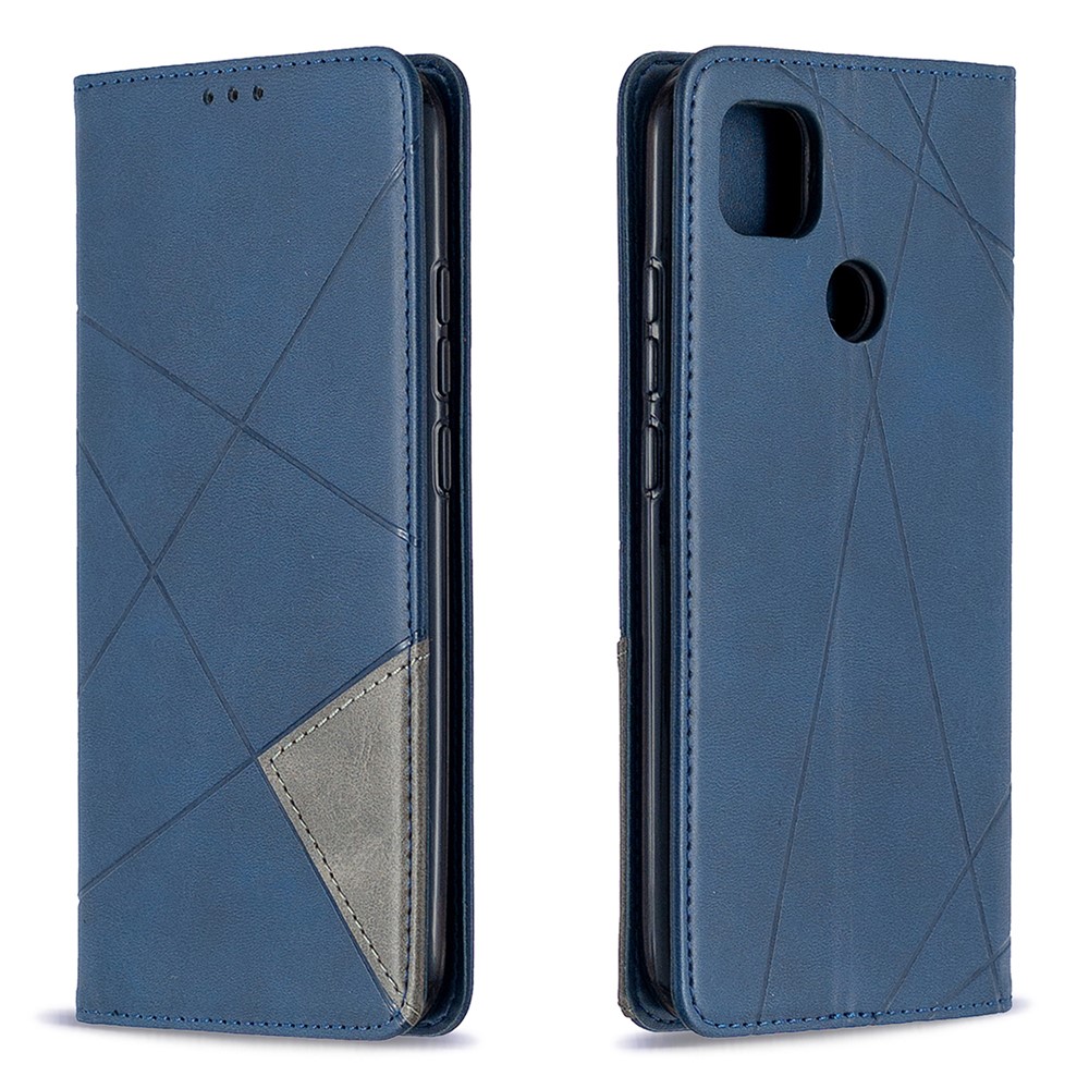 Geometrisches Musterstand Leder Mit Kartenhalter Hülle Für Xiaomi Redmi 9c / Redmi 9c NFC - Blau