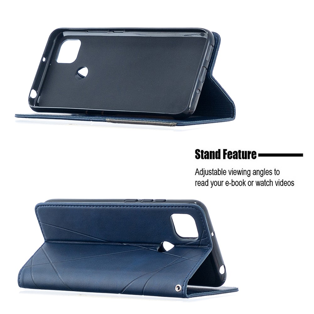 Cuir de Support de Motif Géométrique Avec Boîtier du Support de Carte Pour Xiaomi Redmi 9c / Redmi 9c NFC - Bleu