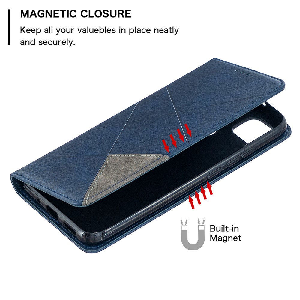 Modello Geometrico in Pelle Con Supporto Per Supporto Per Carta Per Xiaomi Redmi 9c / Redmi 9C NFC - Blu