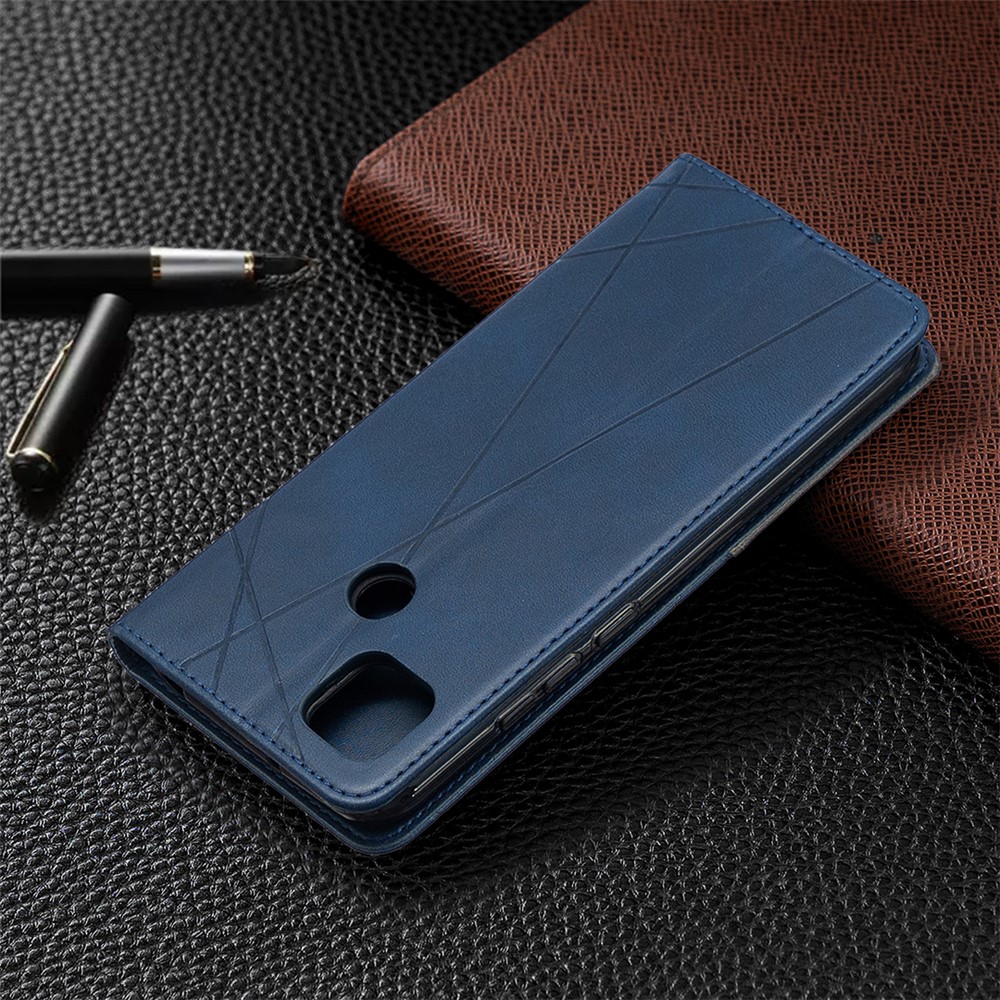 Cuir de Support de Motif Géométrique Avec Boîtier du Support de Carte Pour Xiaomi Redmi 9c / Redmi 9c NFC - Bleu