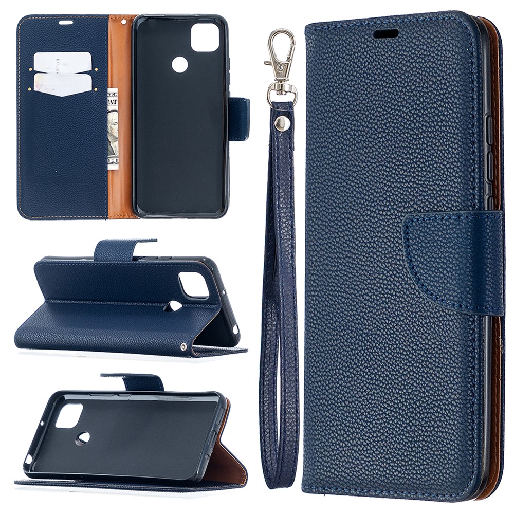 Capa de Couro de Pele Pura Litchi Para Xiaomi Redmi 9C/Redmi 9C NFC - Azul