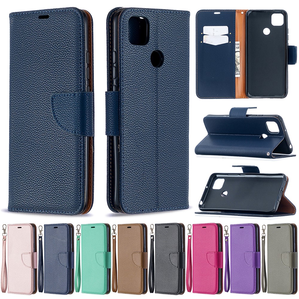 Pure Color Litchi Skin Cuero Case Para Xiaomi Redmi 9C/Redmi 9C NFC - Azul