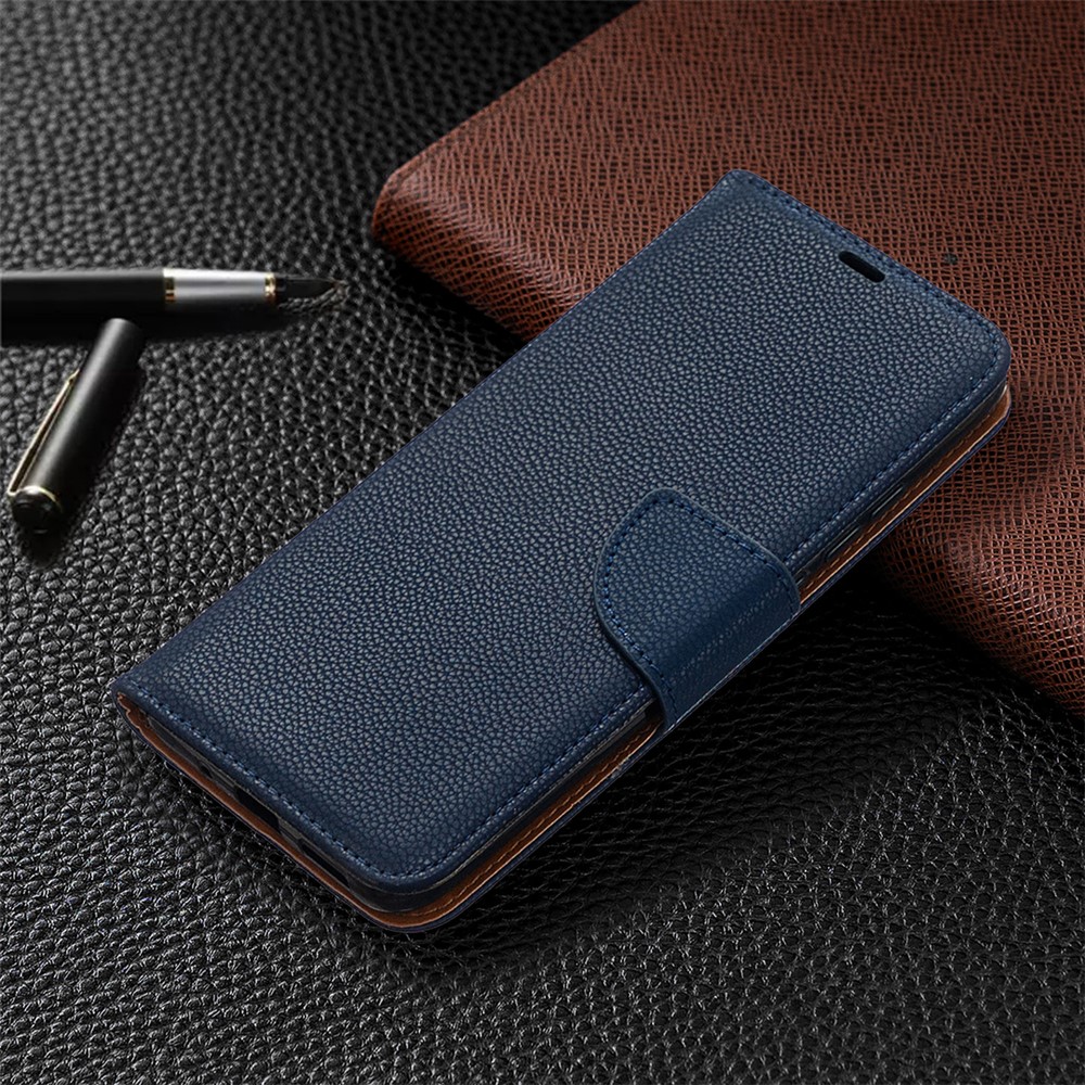 Pure Color Litchi Skin Leather Cover Case for Xiaomi Redmi 9C - Blue-4