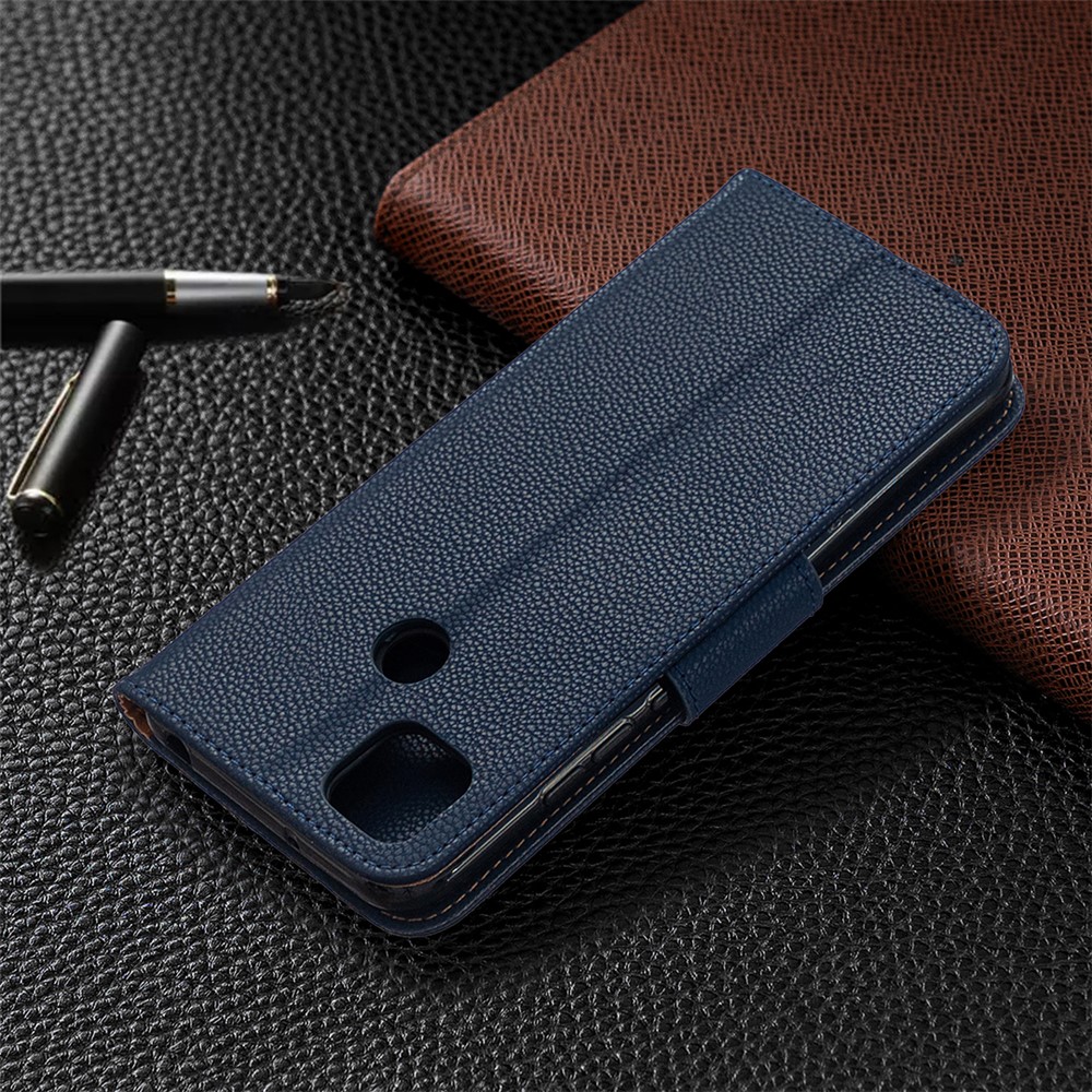 Capa de Couro de Pele Pura Litchi Para Xiaomi Redmi 9C/Redmi 9C NFC - Azul