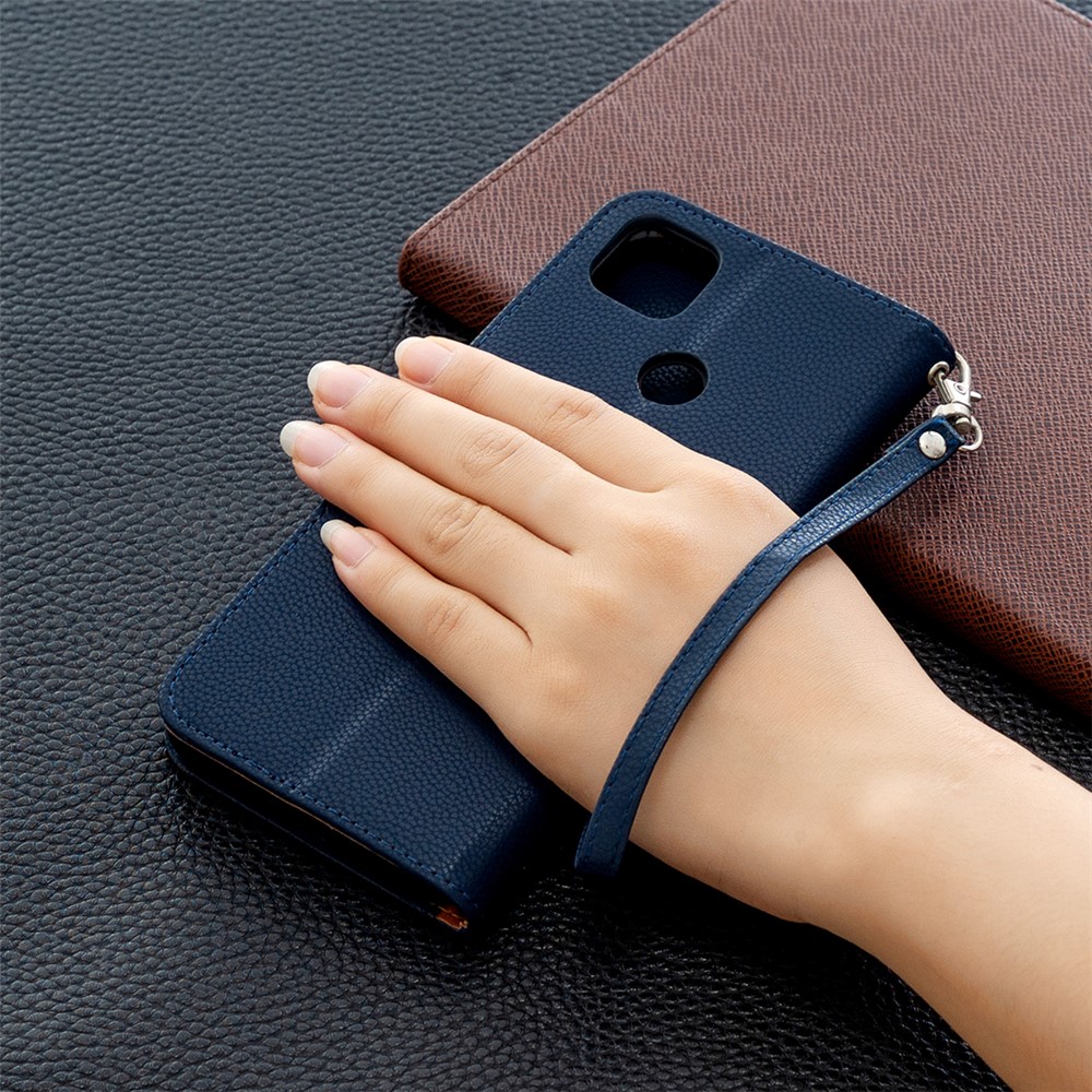 Étui de Couverture en Cuir en Peau de Peau de Couleur Pure Pour Xiaomi Redmi 9c / Redmi 9c NFC - Bleu