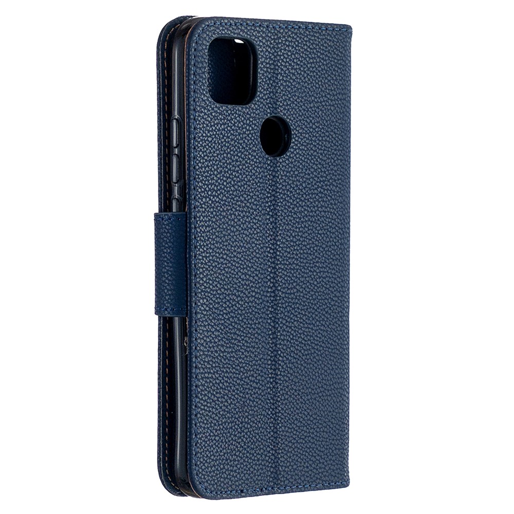 Custodia in Pelle di Pelle di Litchi a Colore Puro Per Xiaomi Redmi 9C/Redmi 9C NFC - Blu