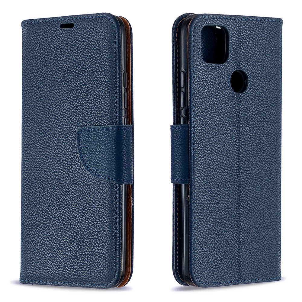 Custodia in Pelle di Pelle di Litchi a Colore Puro Per Xiaomi Redmi 9C/Redmi 9C NFC - Blu