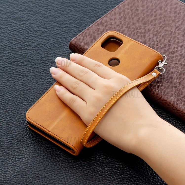 With Wallet Leather with Stand Stylish Case for Xiaomi Redmi 9C - Brown-4