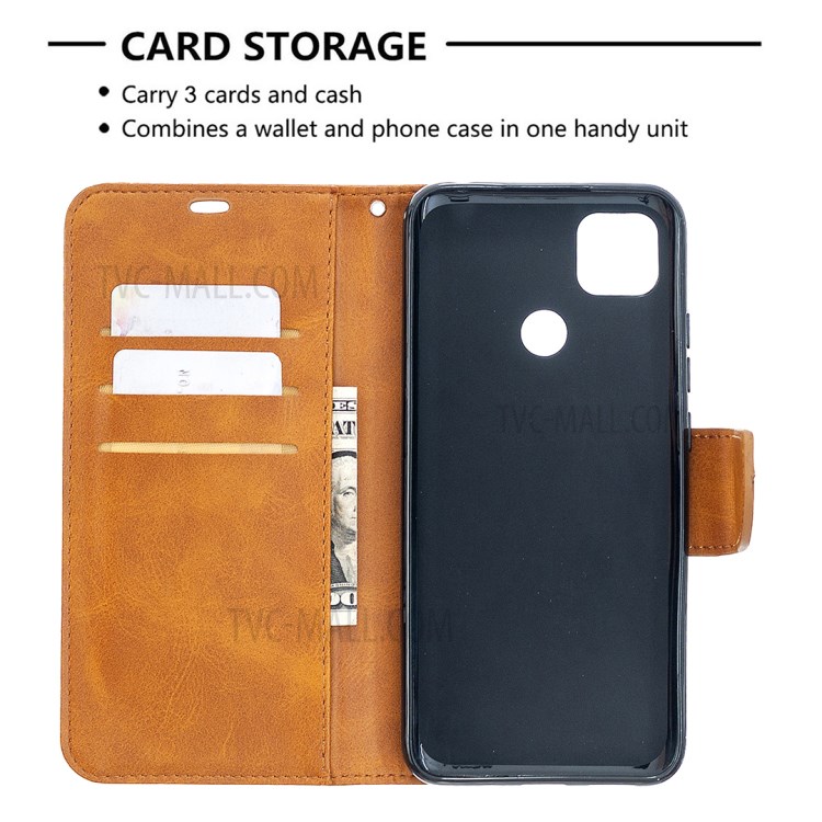 With Wallet Leather with Stand Stylish Case for Xiaomi Redmi 9C - Brown-5