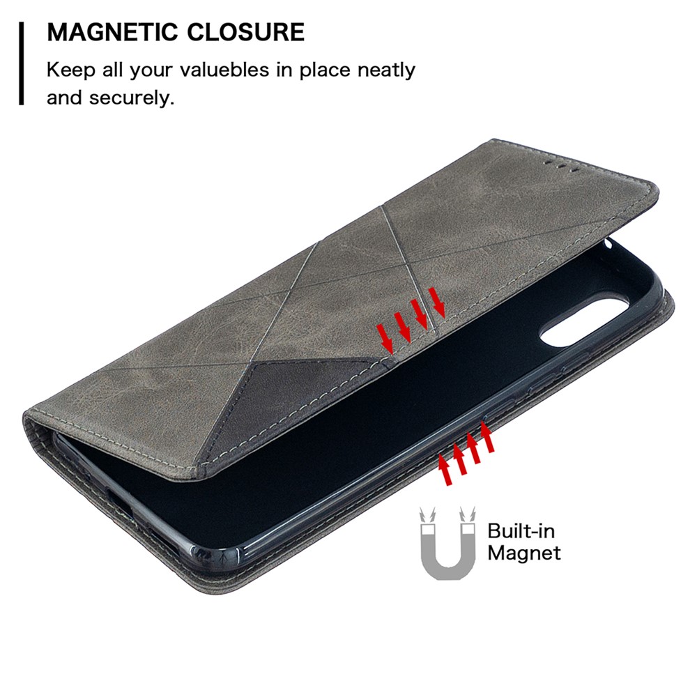 Pelle Geometrica in Pelle Con Slot di Carte Guscio Per Xiaomi Redmi 9a - Grigio