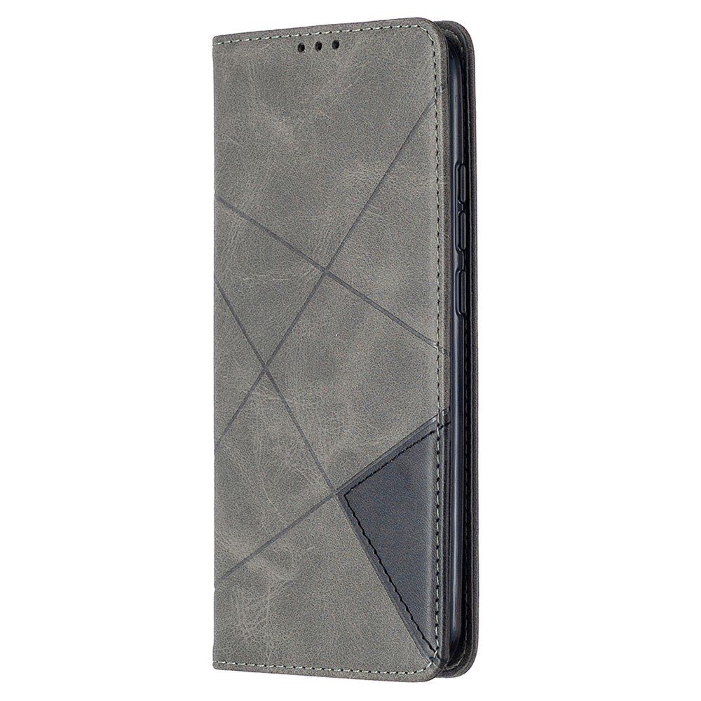 Pelle Geometrica in Pelle Con Slot di Carte Guscio Per Xiaomi Redmi 9a - Grigio