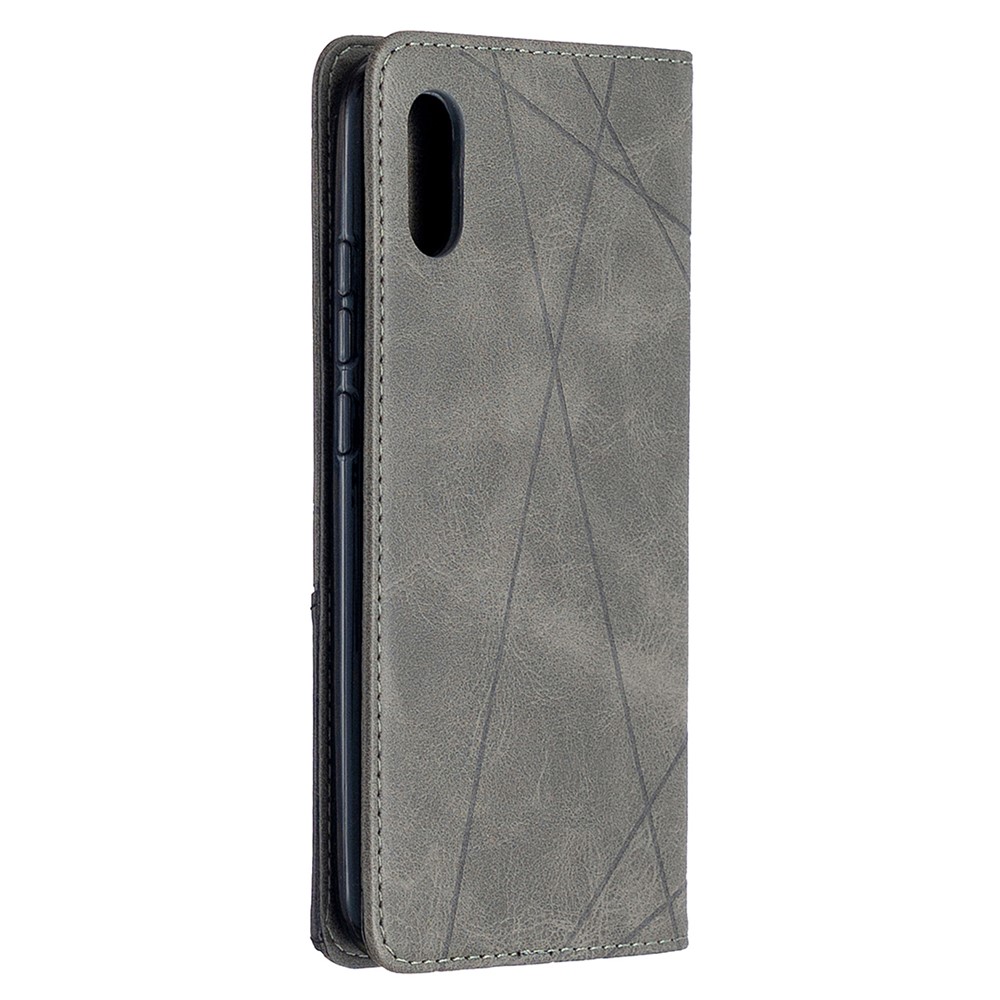 Cuir de Motif Géométrique Avec Coquille de Créneaux de Carte Pour Xiaomi Redmi 9A - Gris