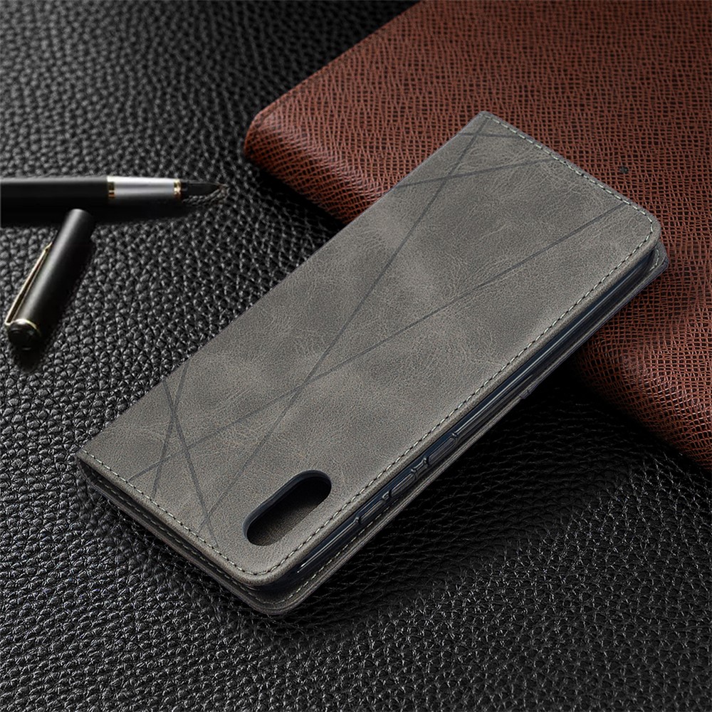 Cuir de Motif Géométrique Avec Coquille de Créneaux de Carte Pour Xiaomi Redmi 9A - Gris