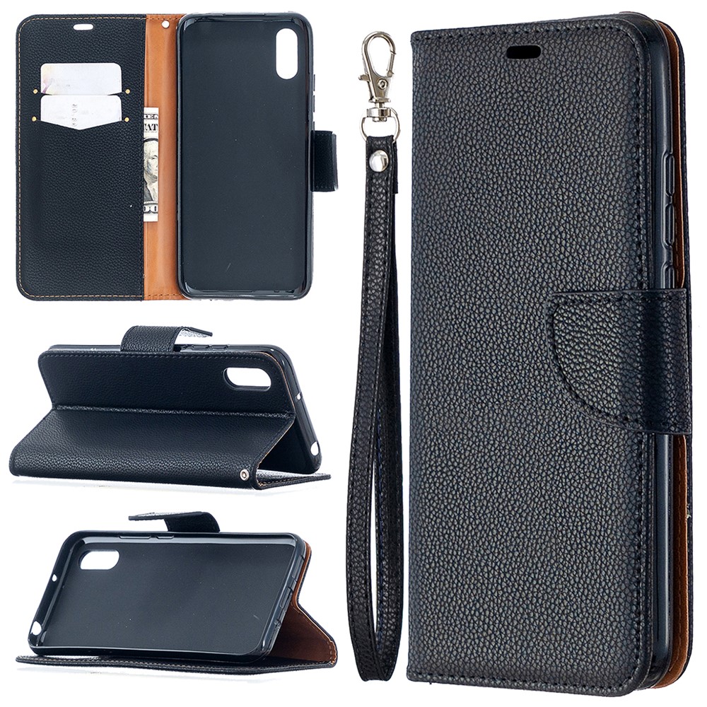 Litchi Skin with Wallet Leather with Stand Case for Xiaomi Redmi 9A - Black-1