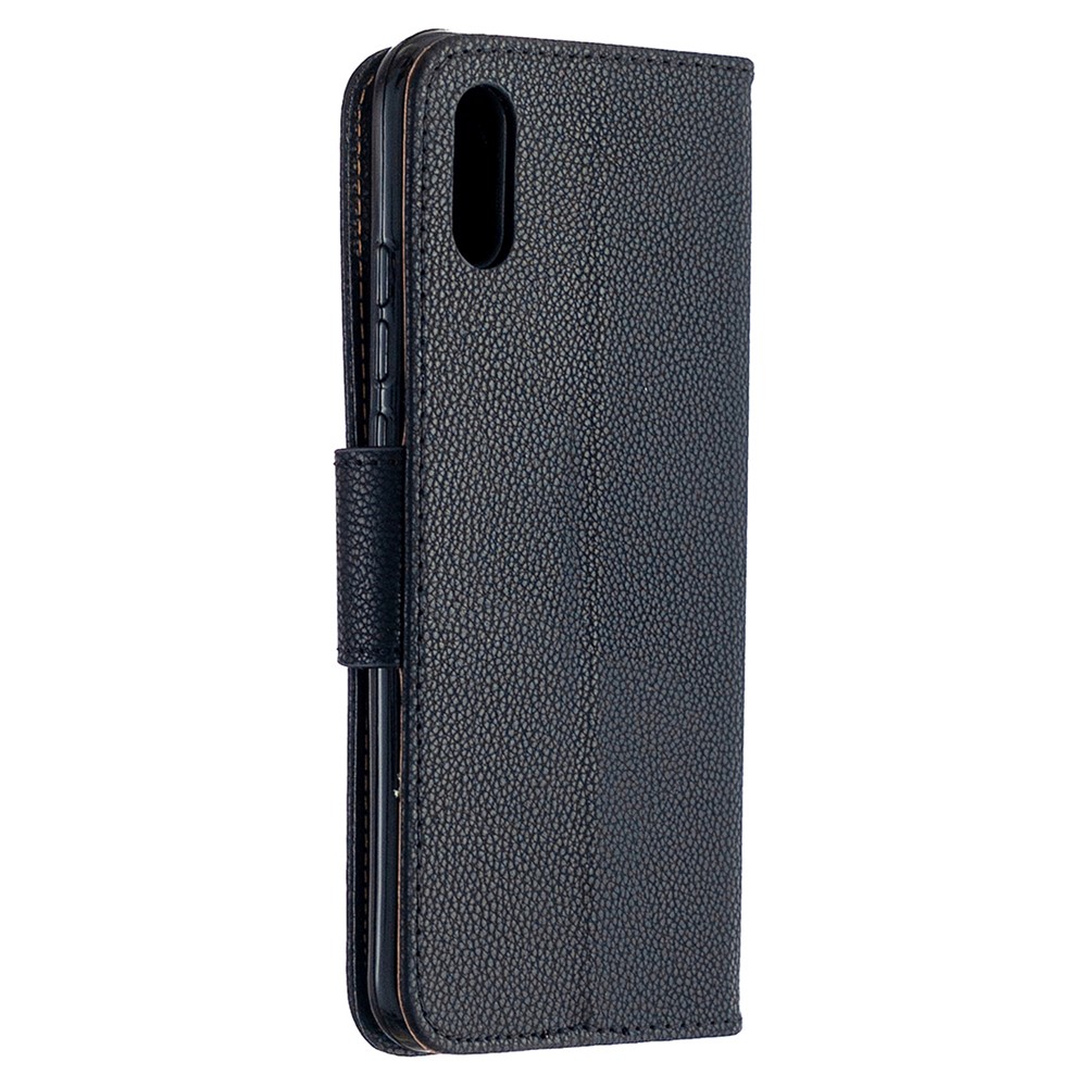 Piel Litchi Con Cuero de Billetera Con Estuche Para Xiaomi Redmi 9a - Negro