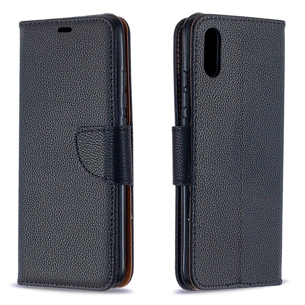 Piel Litchi Con Cuero de Billetera Con Estuche Para Xiaomi Redmi 9a - Negro