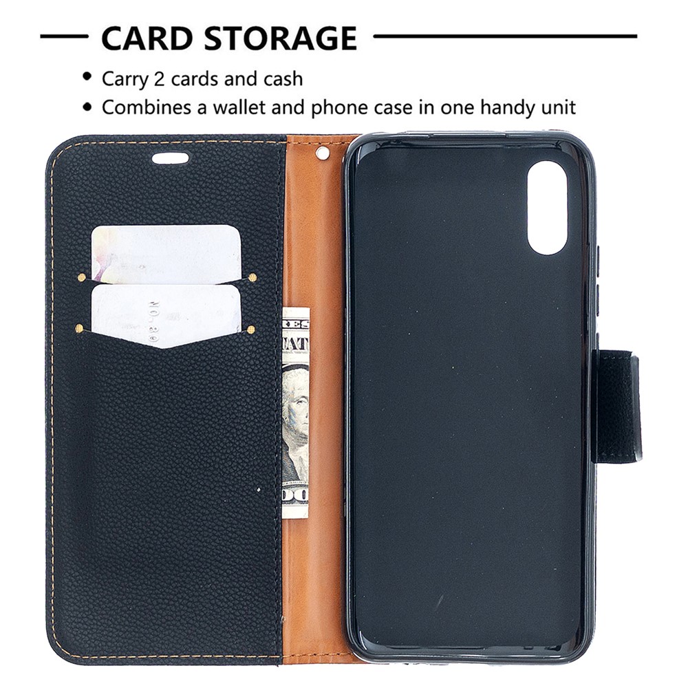 Litchi Skin with Wallet Leather with Stand Case for Xiaomi Redmi 9A - Black-6