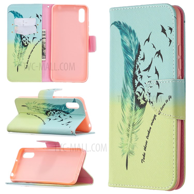 Pattern Printing Magnetic Leather Wallet Stylish Case for Xiaomi Redmi 9A - Feather Pattern-1