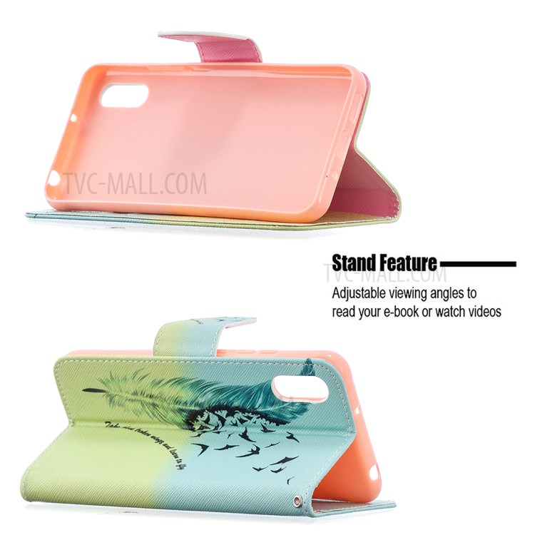 Pattern Printing Magnetic Leather Wallet Stylish Case for Xiaomi Redmi 9A - Feather Pattern-2