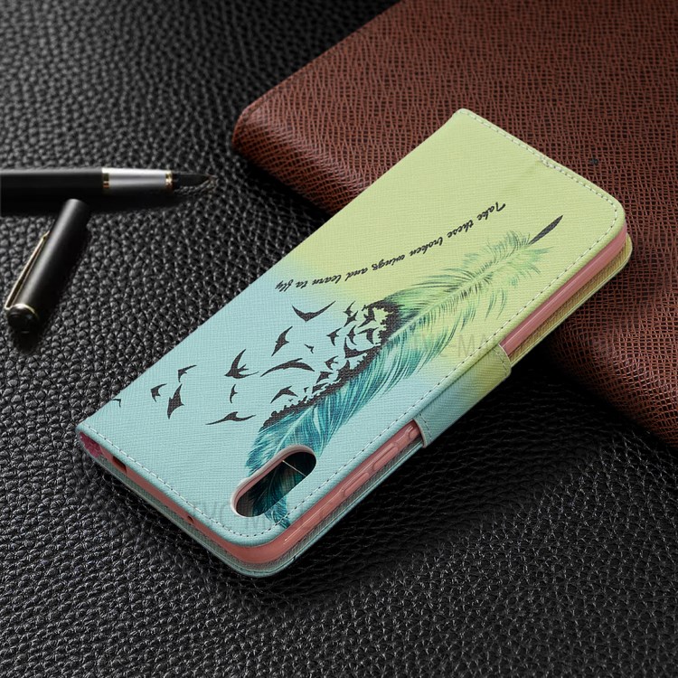 Pattern Printing Magnetic Leather Wallet Stylish Case for Xiaomi Redmi 9A - Feather Pattern-5