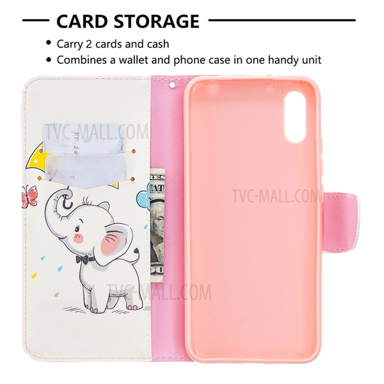 Pattern Printing Wallet Stand Flip Leather Phone Shell for Xiaomi Redmi 9A - Elephant-3