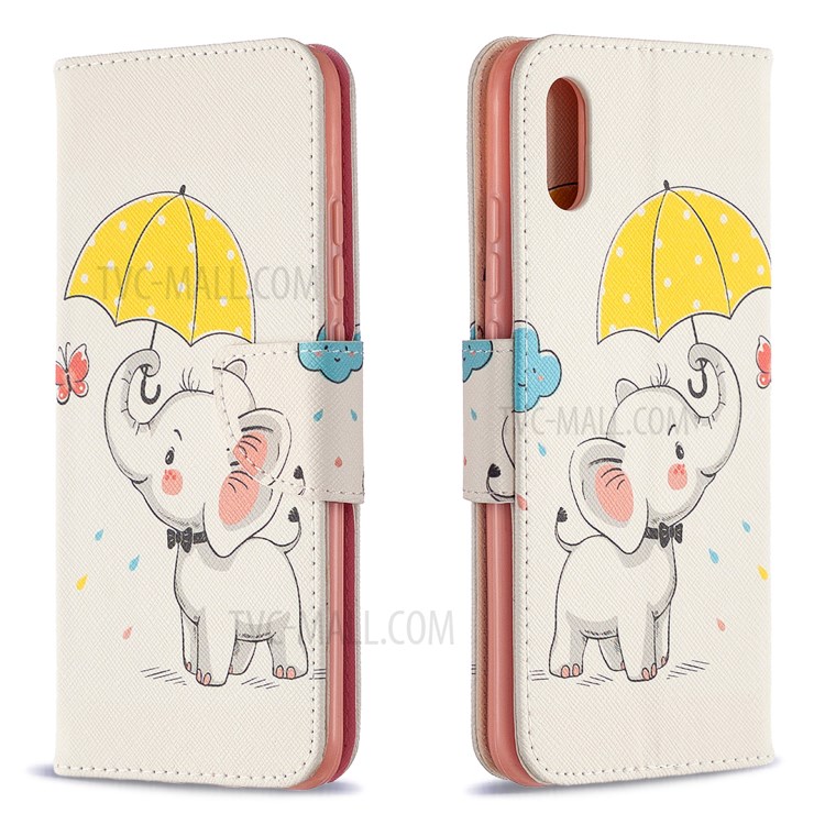 Pattern Printing Wallet Stand Flip Leather Phone Shell for Xiaomi Redmi 9A - Elephant-8