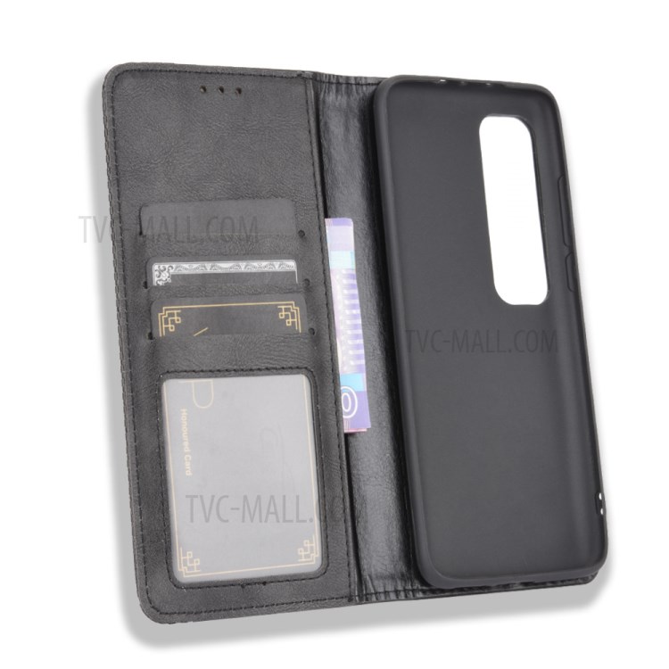 Vintage Style Wallet Stand Leather Phone Cover for Xiaomi Mi 10 Ultra - Black-4