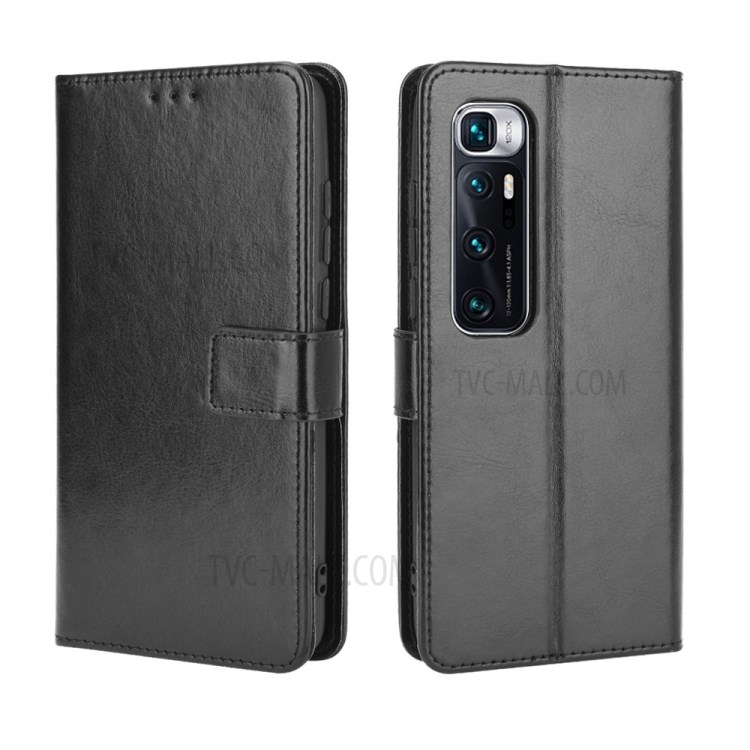 Crazy Horse Texture Wallet Stand Leather Phone Shell for Xiaomi Mi 10 Ultra - Black-2