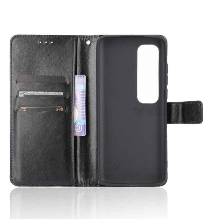 Crazy Horse Texture Wallet Stand Leather Phone Shell for Xiaomi Mi 10 Ultra - Black-4