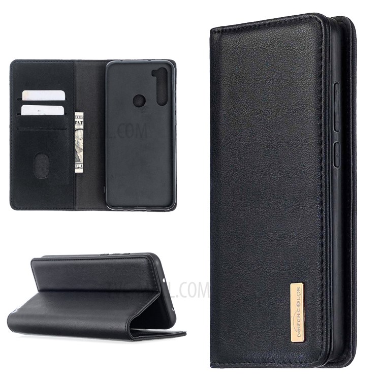 Detachable 2-in-1 Genuine Leather Wallet Stand Case for Xiaomi Redmi Note 8T - Black-1