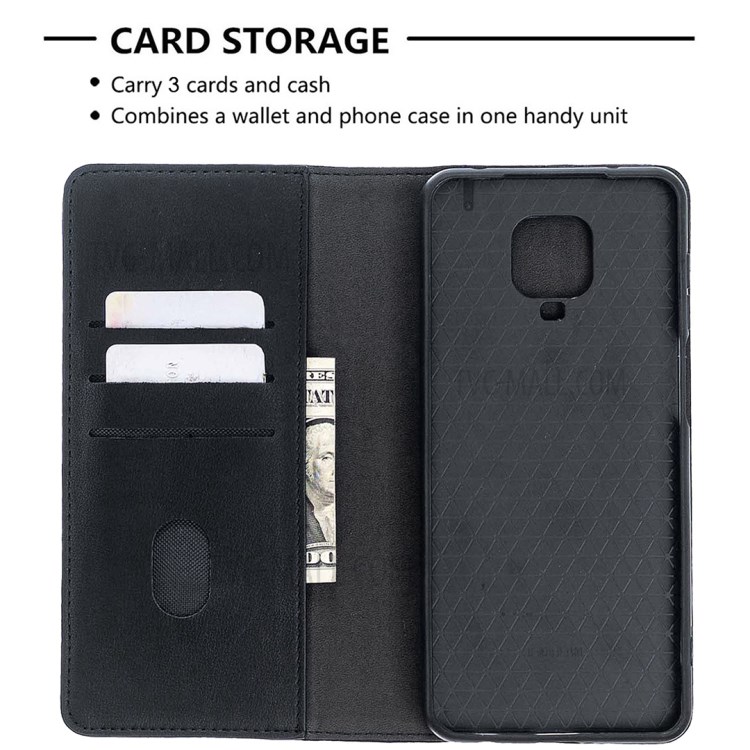 Detachable 2-in-1 Genuine Leather Wallet Stand Case for Xiaomi Redmi Note 9 Pro - Black-6