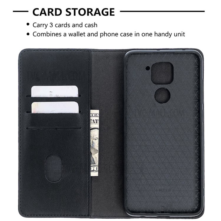 Detachable 2-in-1 Genuine Leather Wallet Stand Case for Xiaomi Redmi Note 9 - Black-6