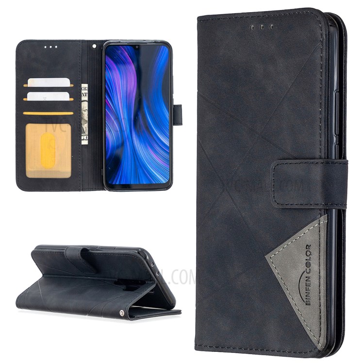 BF05 Geometric Texture Wallet Stand Leather Phone Cover for Xiaomi Redmi 9 - Black-1