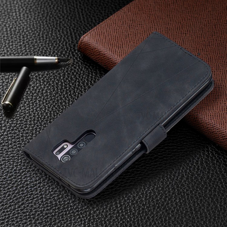 BF05 Geometric Texture Wallet Stand Leather Phone Cover for Xiaomi Redmi 9 - Black-5