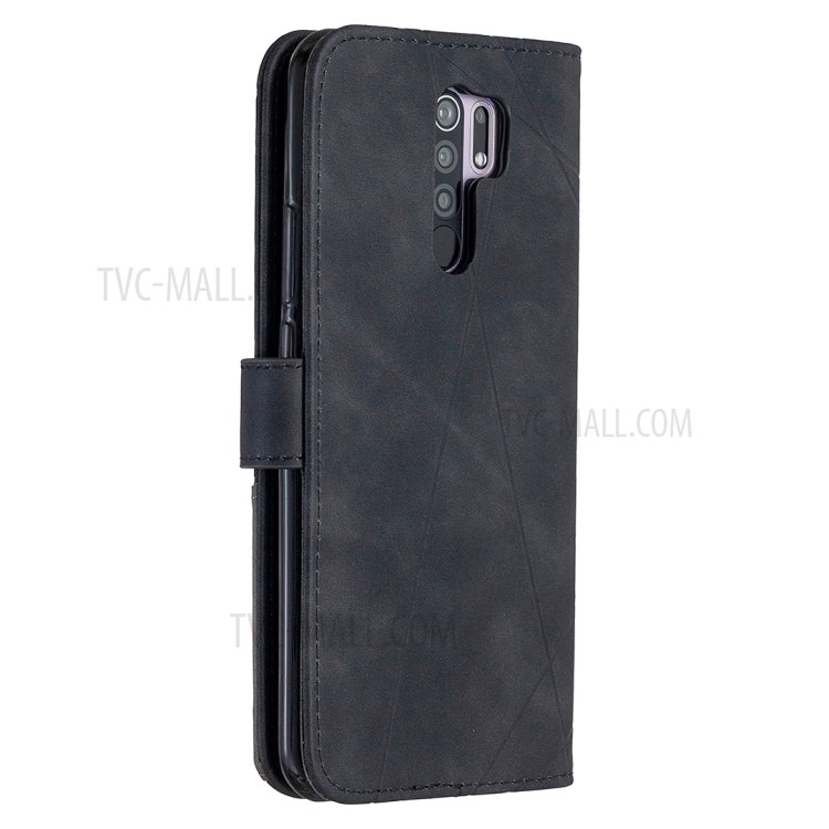 BF05 Geometric Texture Wallet Stand Leather Phone Cover for Xiaomi Redmi 9 - Black-7