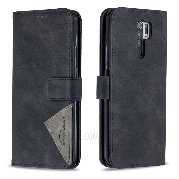 BF05 Geometric Texture Wallet Stand Leather Phone Cover for Xiaomi Redmi 9 - Black-8