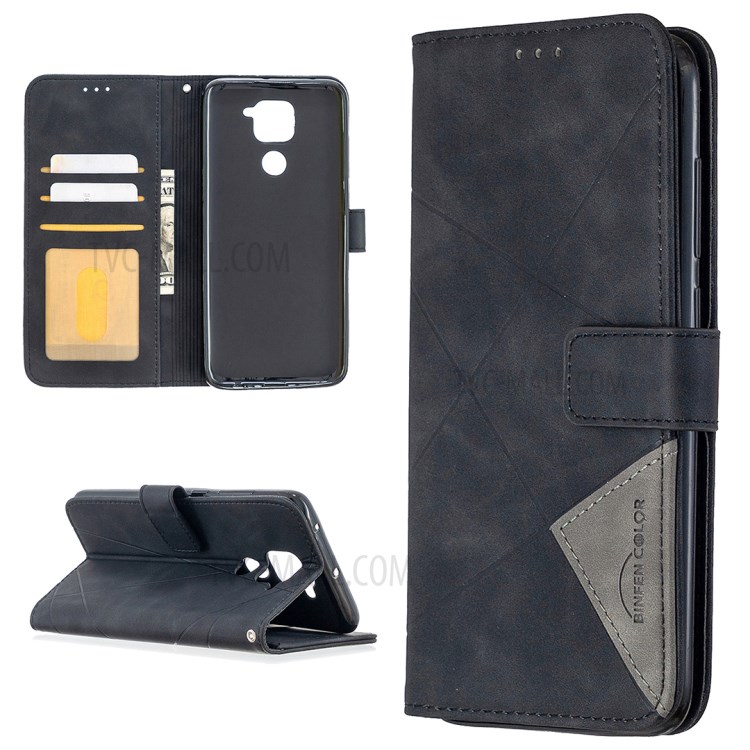 BF05 Geometric Texture Wallet Stand Leather Phone Casing for Xiaomi Redmi Note 9/10X 4G - Black-1