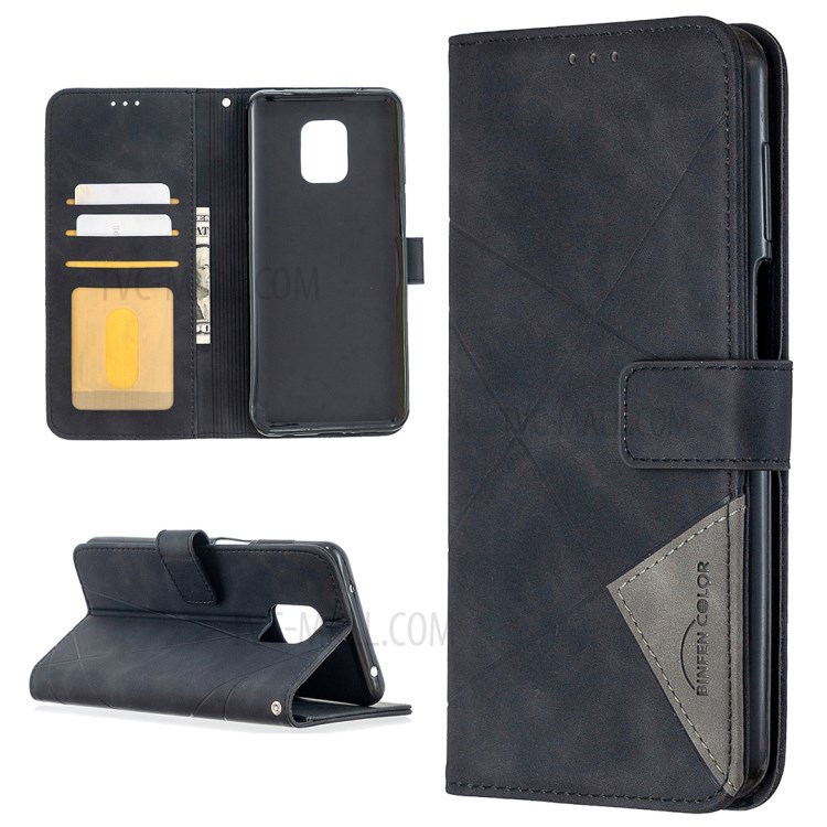 BF05 Geometric Texture Wallet Stand Leather Protective Case for Xiaomi Redmi Note 9 Pro Max/9 Pro/9S - Black-1
