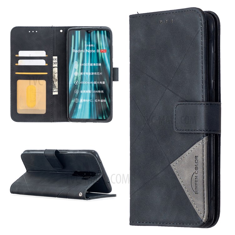 BF05 Style Geometric Texture Leather Cover with Wallet for Xiaomi Redmi Note 8 Pro - Black-1